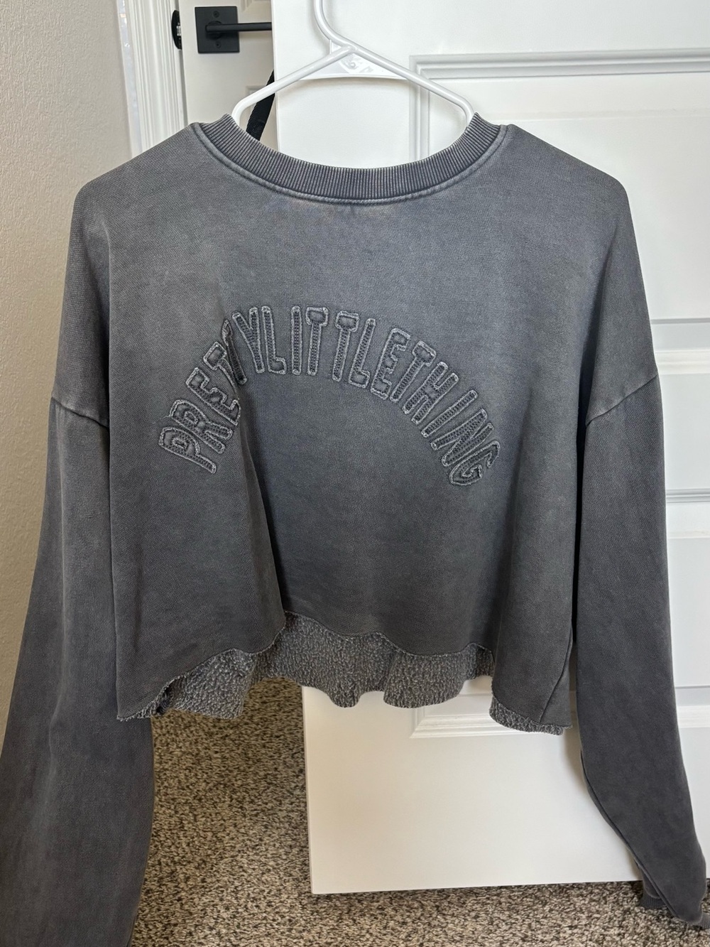 PrettyLittleThing Washed Gray Cropped Crew Sweatshirt